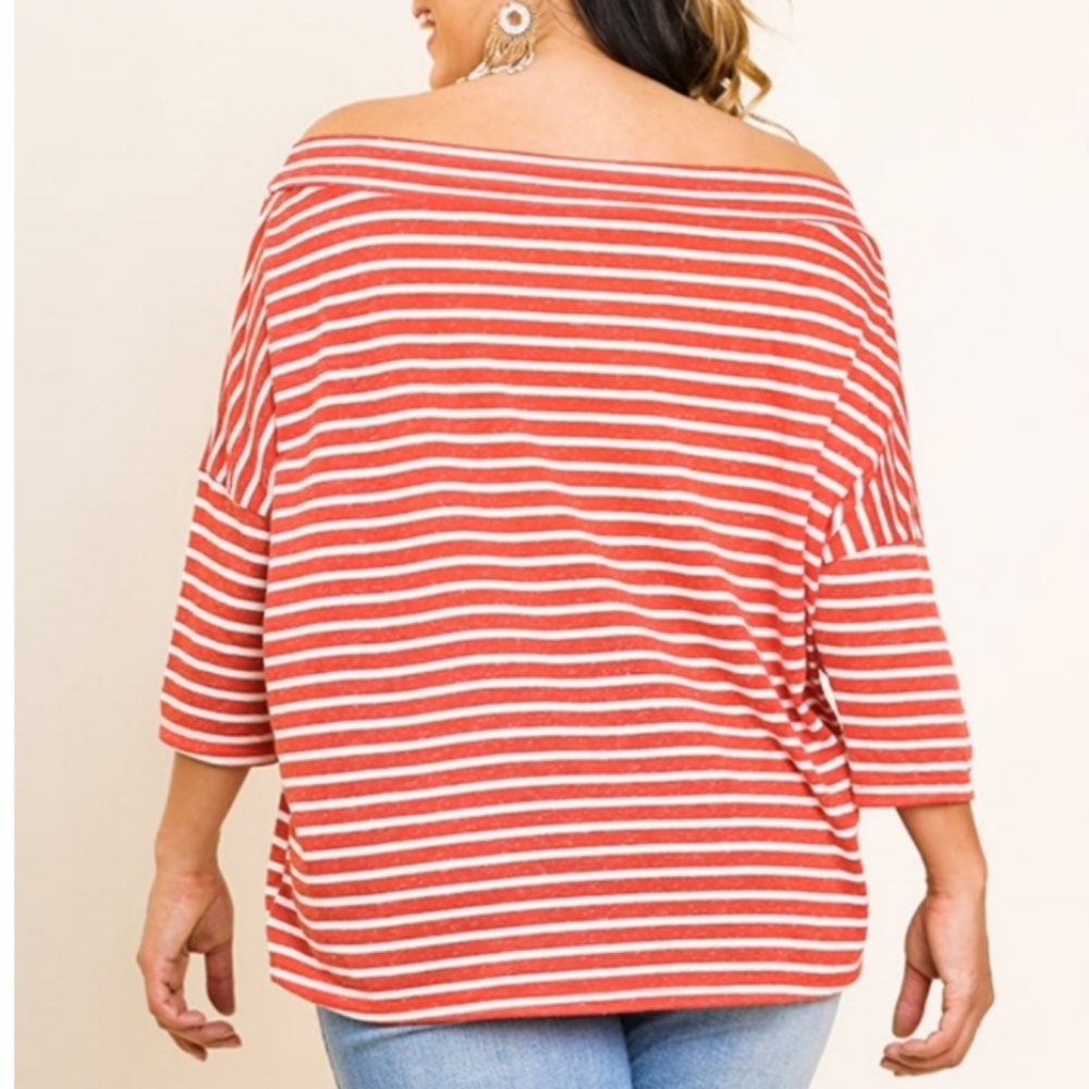 Plus Offshoulder stripe 3/4 sleeve top - Picture 3 of 3
